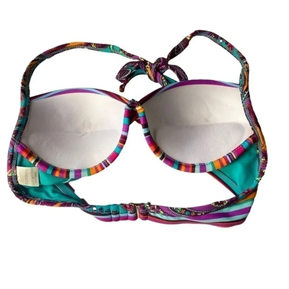 Xhilaration Bikini Swim Top,‎ Size Small, Halter Multi-Colored Striped NEW